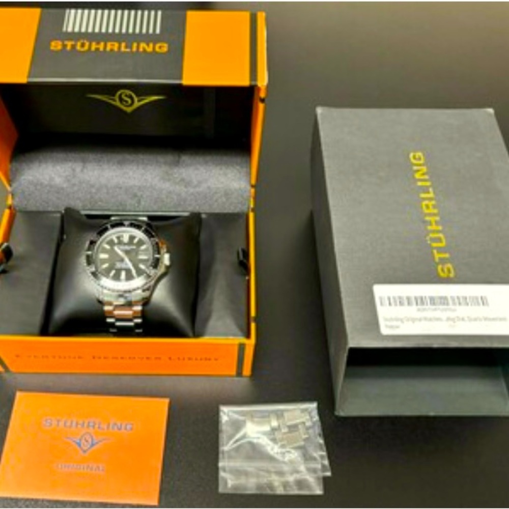 Stuhrling Original Men's Silver and Black Stainless Steel Watch
